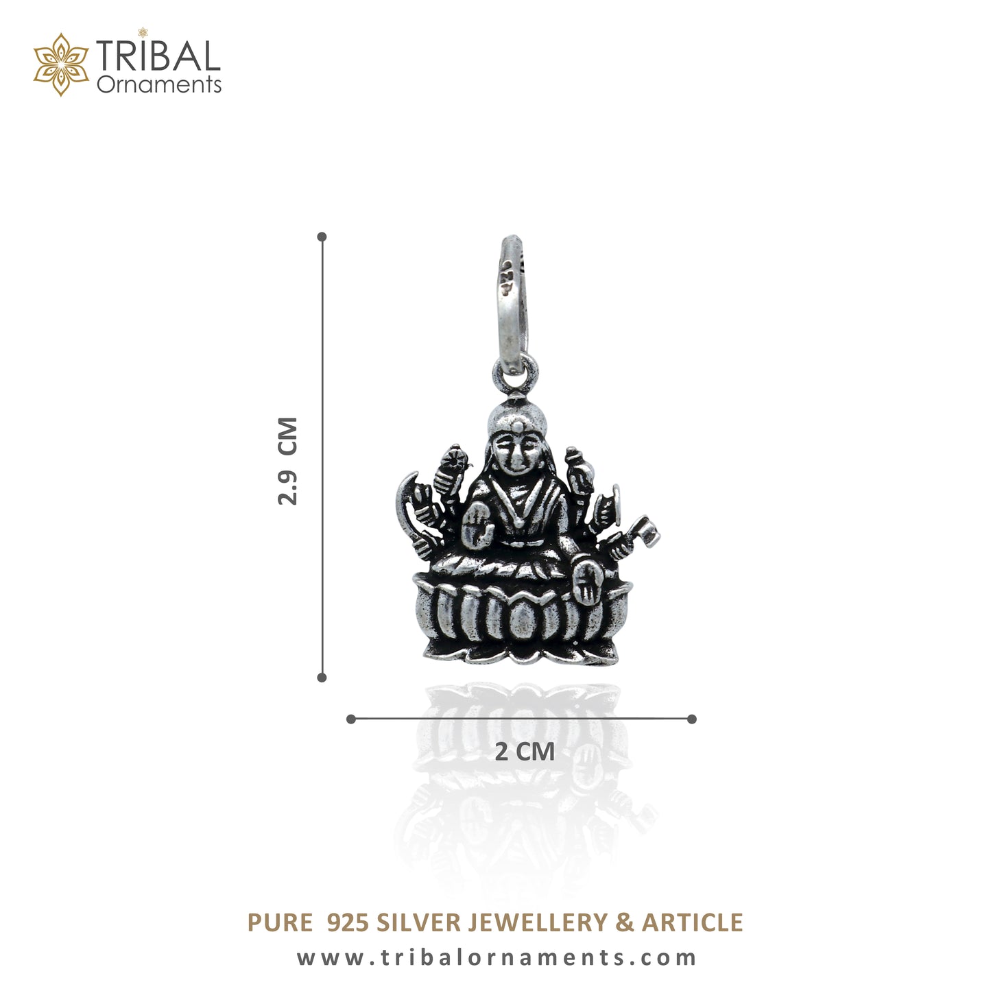 Sterling silver handmade Lord Dhan Laxmi ji pendant by TRIBAL ORNAMENTS, featuring intricate tribal design and stylish craftsmanship.