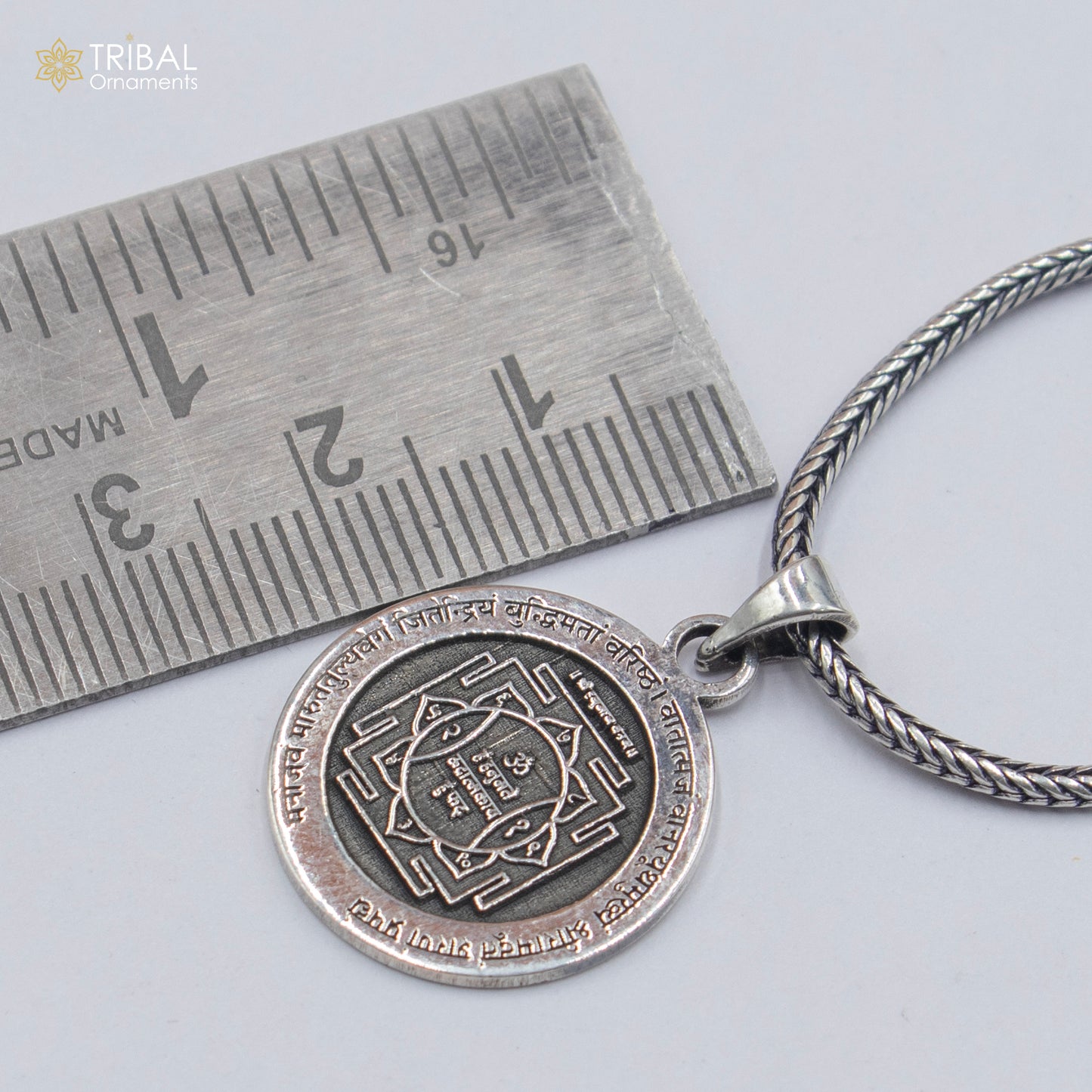Handmade 925 sterling silver Lord Hanuman Yantra pendant with chain, tribal jewelry design by TRIBAL ORNAMENTS.