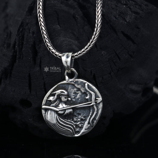 925 Sterling silver Artemis charm pendant with unique handmade tribal design by TRIBAL ORNAMENTS.