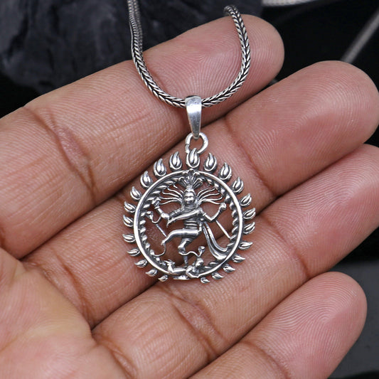 925 Sterling silver Natraj pendant with unique handcrafted tribal design, featuring intricate detailing and traditional craftsmanship.