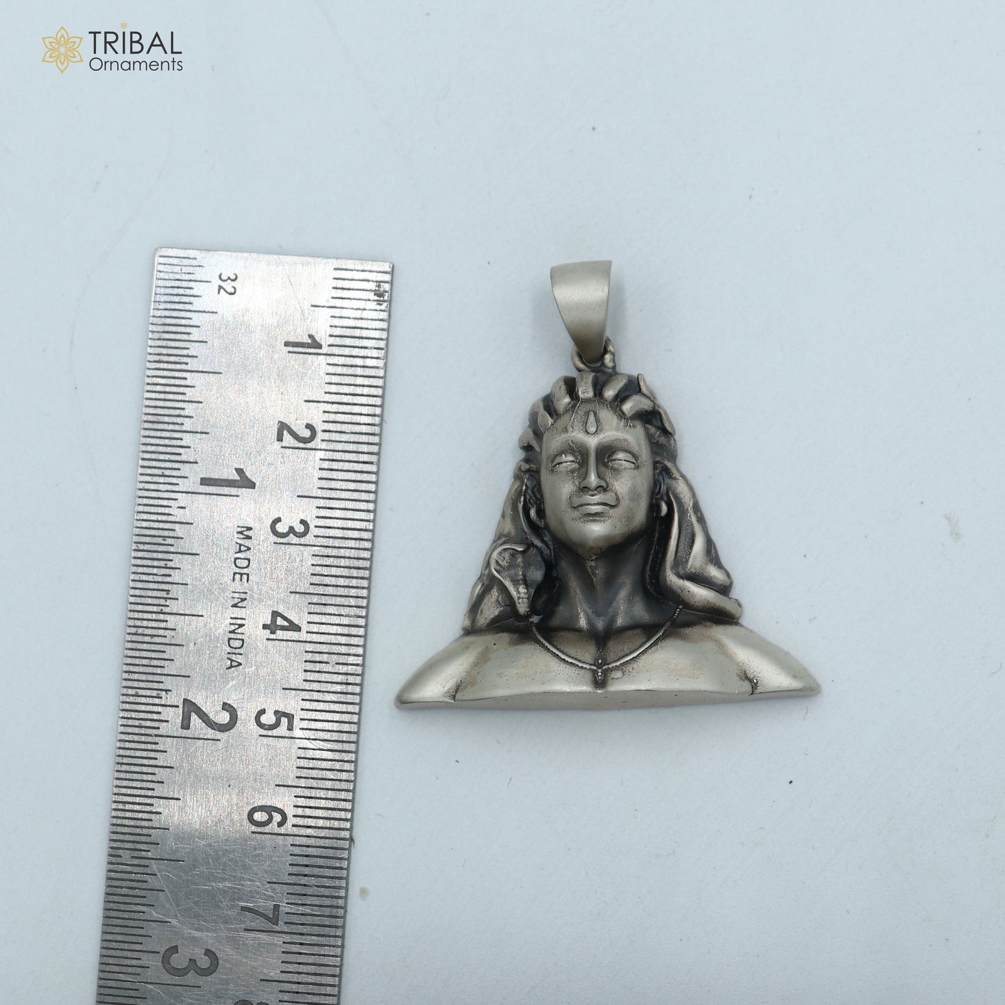 925 sterling silver Lord Adiyogi Shiva pendant with chain, tribal jewelry featuring intricate divine design by TRIBAL ORNAMENTS