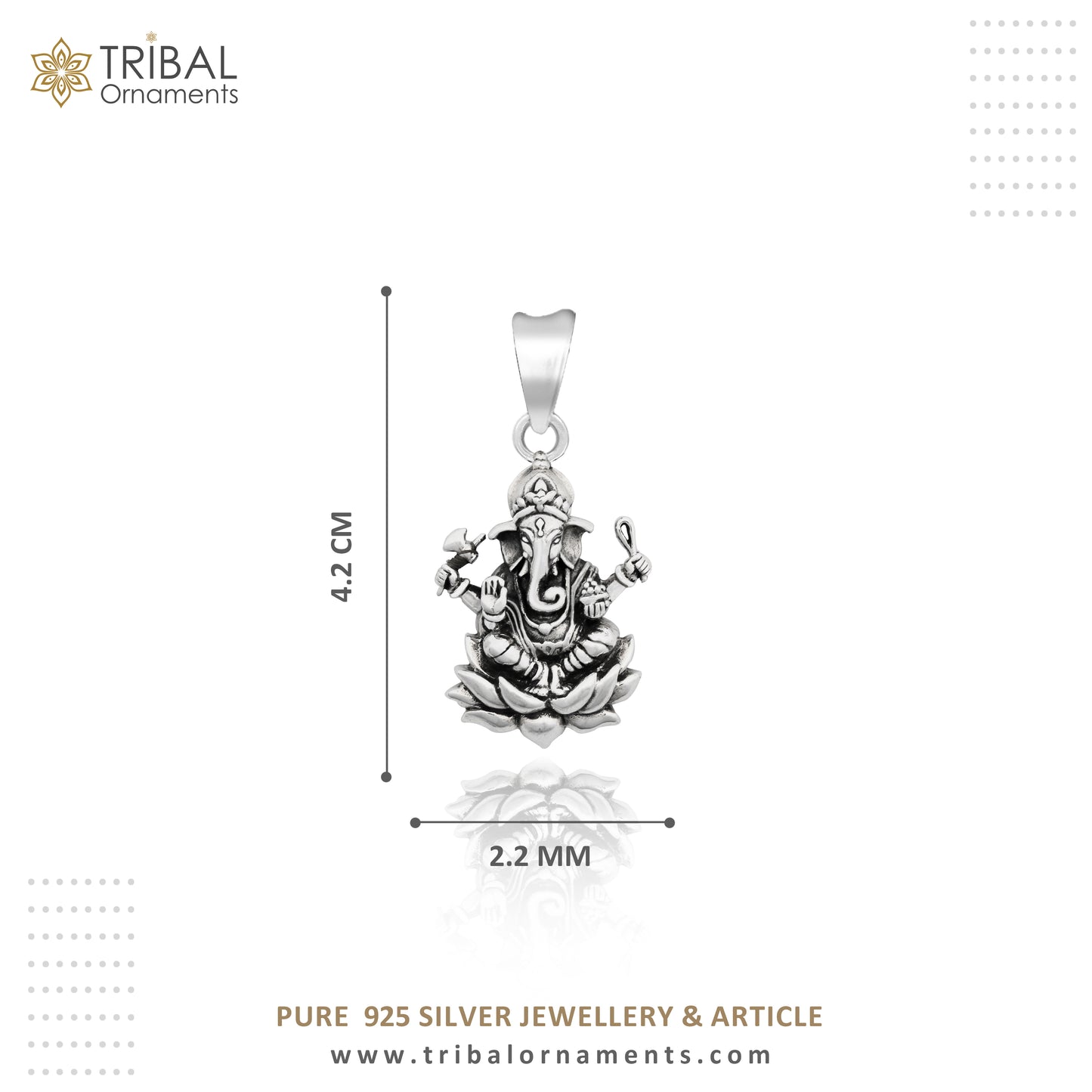 925 sterling silver Ganesha pendant by TRIBAL ORNAMENTS, unisex blessing jewelry with intricate handmade design.