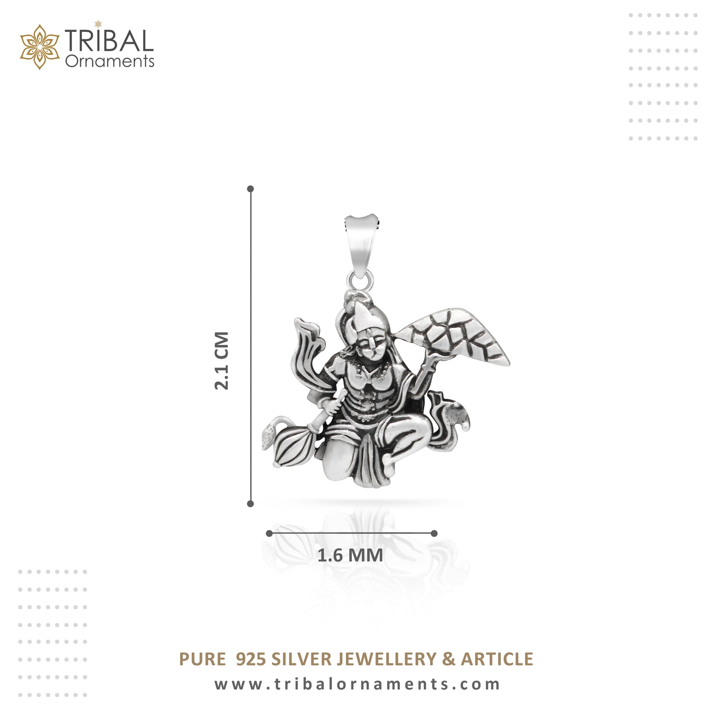 Handmade 92.5 sterling silver Hanuman idol pendant with mount, detailed craftsmanship, perfect for gifting or jewelry collection.