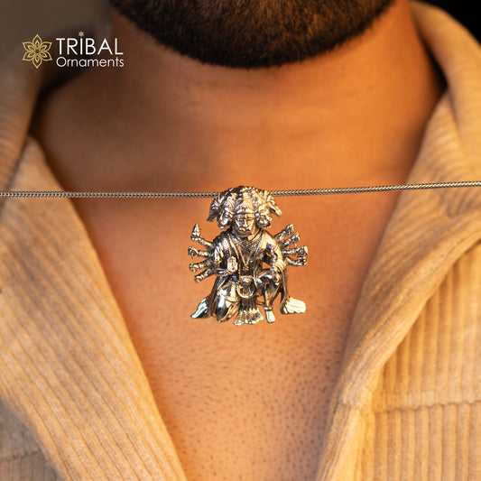 Pure 925 sterling silver handmade Hindu god Lord Panchmukhi Hanuman pendant, amazing designer fabulous pendant unisex gifting jewelry nsp449 - TRIBAL ORNAMENTS