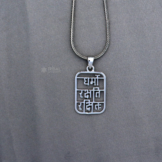 925 sterling silver handmade" Dharmo rakshathi rakshitaha " pendant nsp889 - TRIBAL ORNAMENTS
