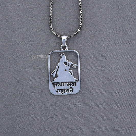 925 sterling silver handmand" Krishna sada sahayate " krishna mantra pendant nsp895 - TRIBAL ORNAMENTS