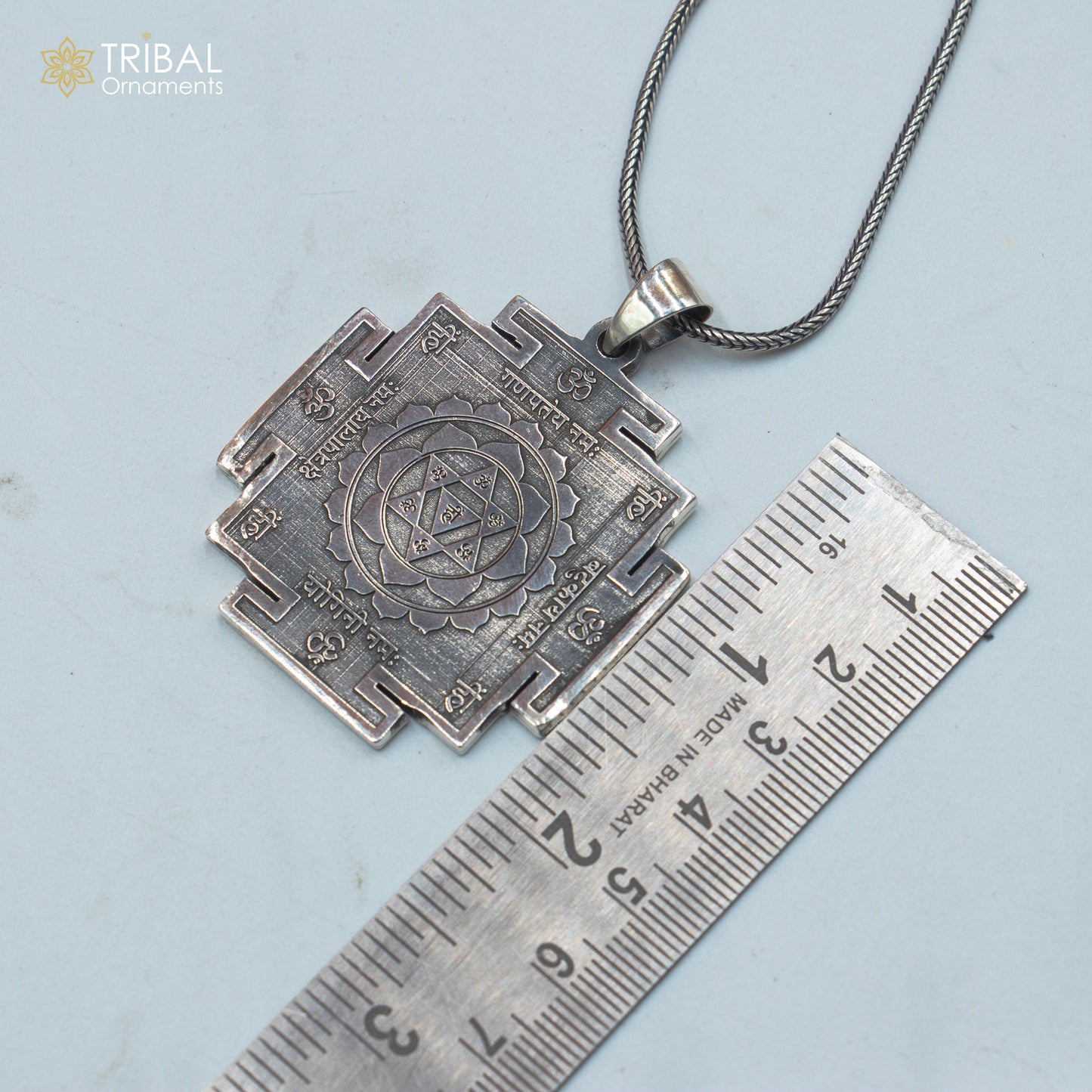 925 sterling silver handmade Baglamukhi maha Yantram Silver Pendant with chain tribal jewellery nsp1042 - TRIBAL ORNAMENTS