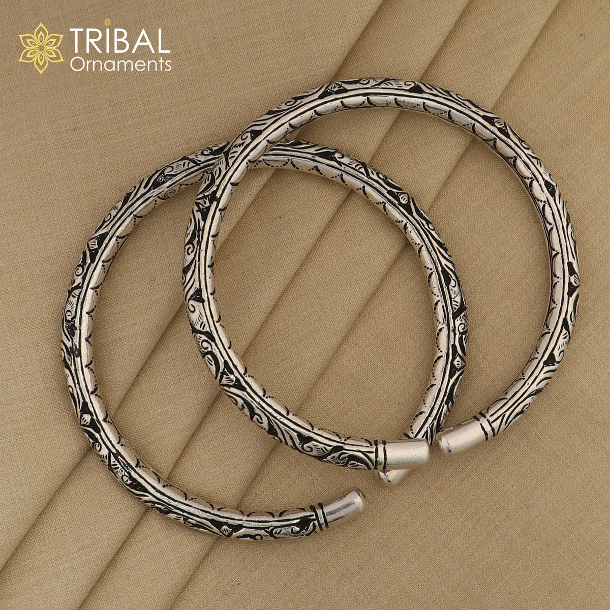 Tribal Ornaments handmade 925 sterling silver vintage ankle bracelet with trendy tribal design and ethnic foot kada jewelry.