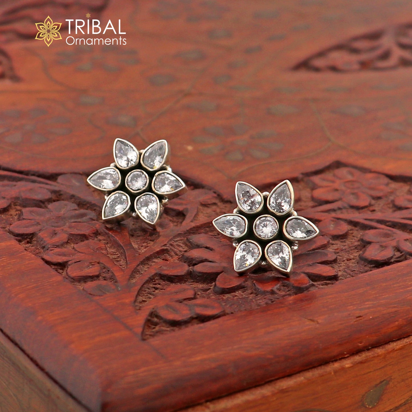 925 sterling silver cz cut stone floral charm necklace set stylish jewelry set739 - TRIBAL ORNAMENTS