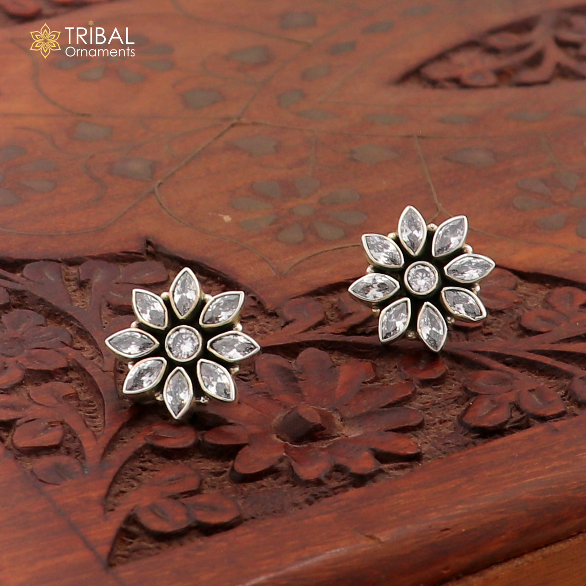 925 sterling silver cz cut stone floral charm necklace set stylish jewelry set740 - TRIBAL ORNAMENTS