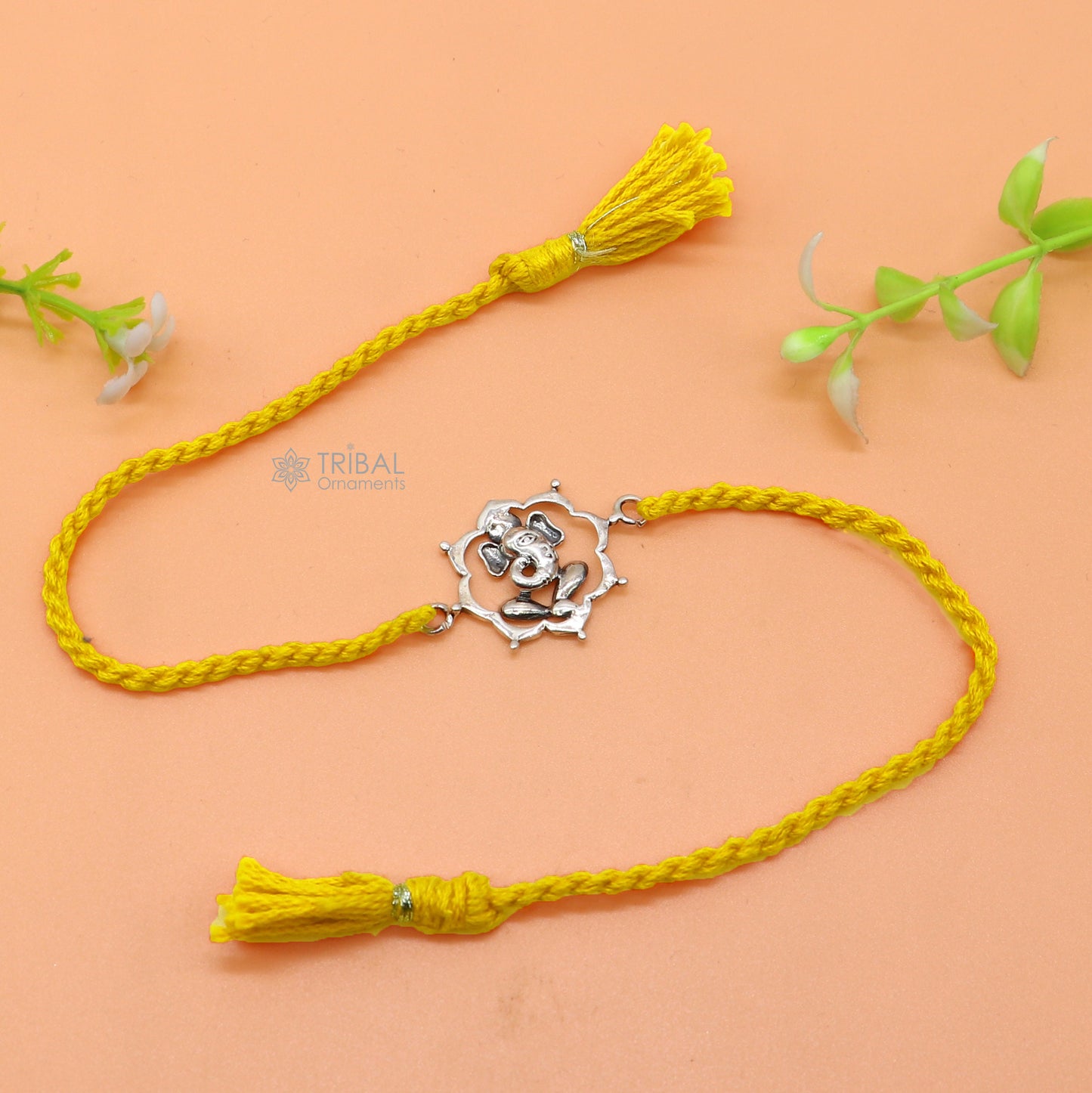 925 Sterling silver lord Ganesha thread rakhi bracelet rk310