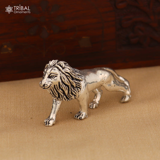 Sterling silver vintage baby lion sculpture by Tribal Ornaments, detailed home decor puja article art for spiritual spaces