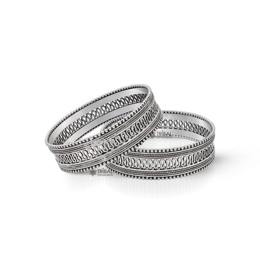 Sterling silver vintage filigree bangle bracelet with tribal design, handcrafted ethnic jewelry for brides and belly dance gifts.