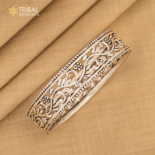 925 sterling silver Wide floral design customized bangle bracelet kada, ethnic stylish functional jewelry nba393 - TRIBAL ORNAMENTS