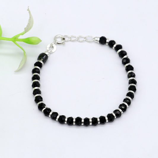 925 sterling silver black bead Nazariya bracelet or anklet, protective jewelry for newborns, double-use tribal ornament.