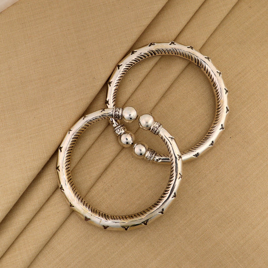 925 sterling silver customized work bangle bracelet kada pair,stylish bangle unisex jewelry nsk327 - TRIBAL ORNAMENTS