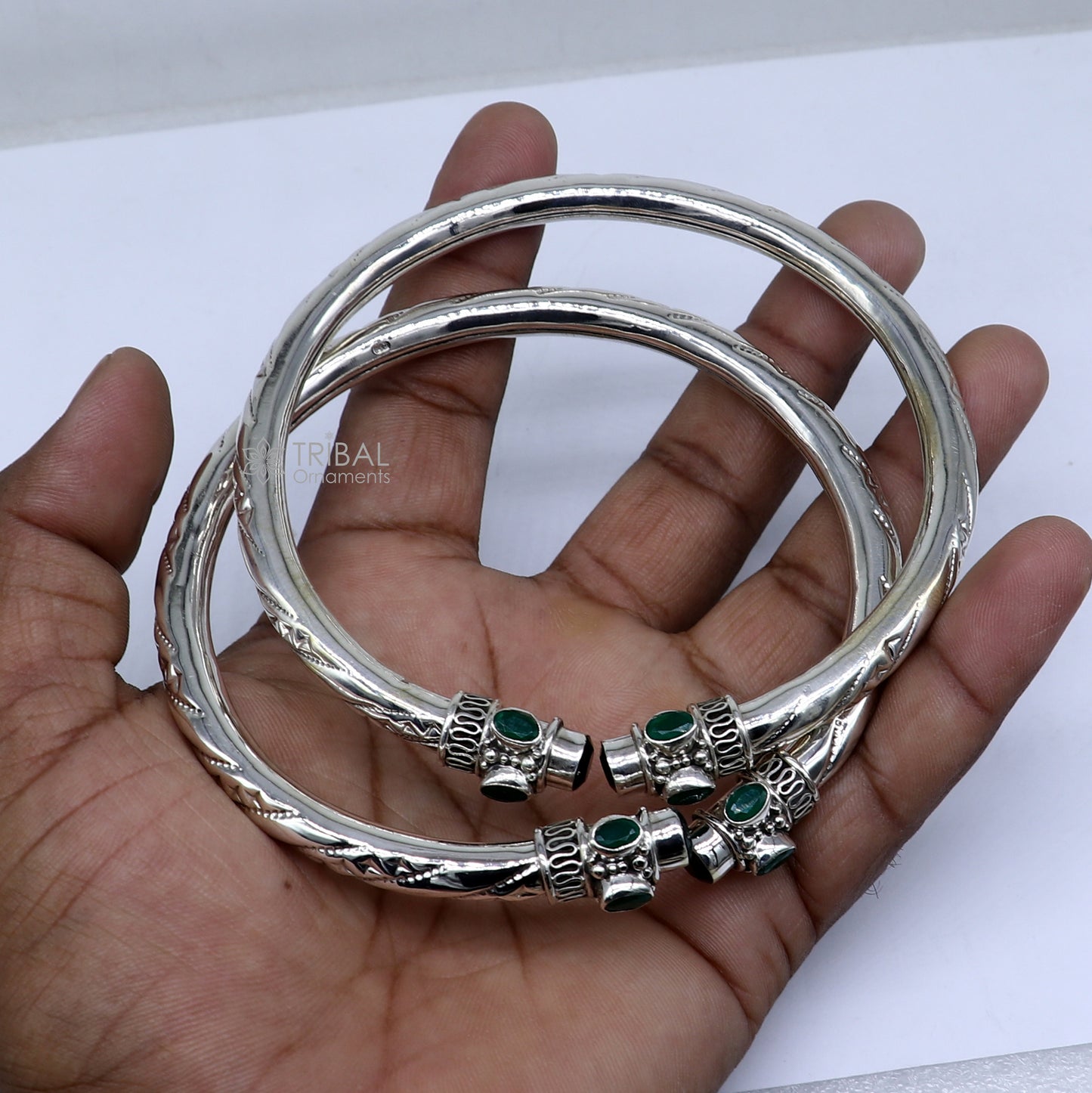 925 sterling silver stylish design ankle kada, ankle bangle bracelet with gorgeous green stone nsfk118 - TRIBAL ORNAMENTS
