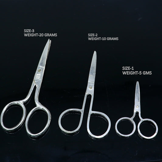 925 sterling silver handmade solid scissor, amazing unique silver tools for gifting to idols or puja articles su992 - TRIBAL ORNAMENTS