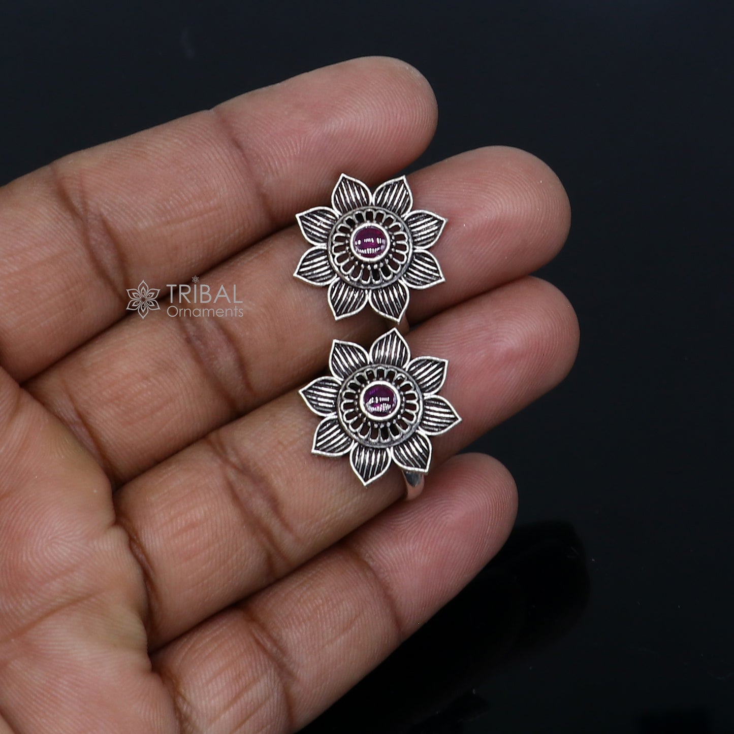 925 sterling silver adjustable size toe ring band red stone tribal belly dance ethnic cultural jewelry from india ntr110 - TRIBAL ORNAMENTS