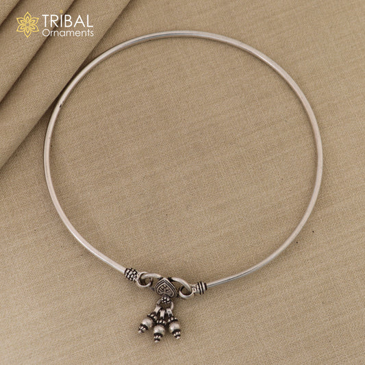 925 sterling silver plain shiny design customized foot bracelet ankle kada pretty hanging drops belly dance jewelry nsfk40 - TRIBAL ORNAMENTS