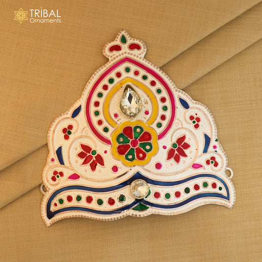 925 sterling silver antique minakari mandala design silver mukut (crown), amazing god crown temple god art sm46 - TRIBAL ORNAMENTS