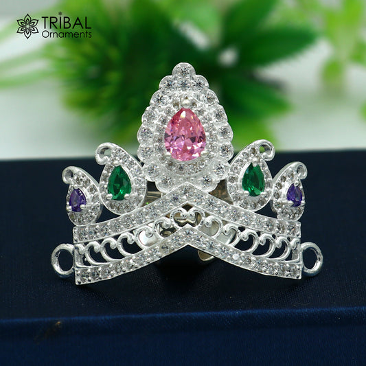 925 sterling silver antique stone design silver mukut (crown), amazing god crown temple god art sm50 - TRIBAL ORNAMENTS
