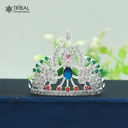 925 sterling silver antique stone design silver mukut (crown), amazing god crown temple god art sm51 - TRIBAL ORNAMENTS