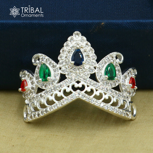 925 sterling silver antique stone design silver mukut (crown), amazing god crown temple god art sm52 - TRIBAL ORNAMENTS