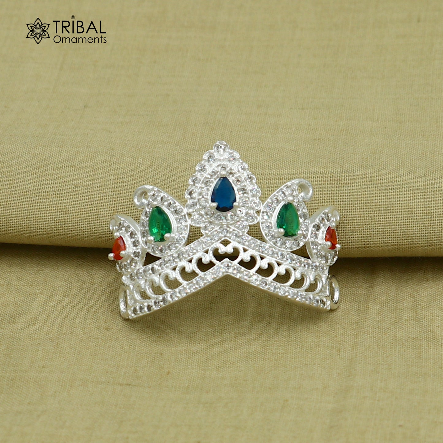 925 sterling silver antique stone design silver mukut (crown), amazing god crown temple god art sm52 - TRIBAL ORNAMENTS