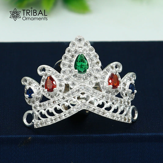 925 sterling silver antique stone design silver mukut (crown), amazing god crown temple god art sm54 - TRIBAL ORNAMENTS