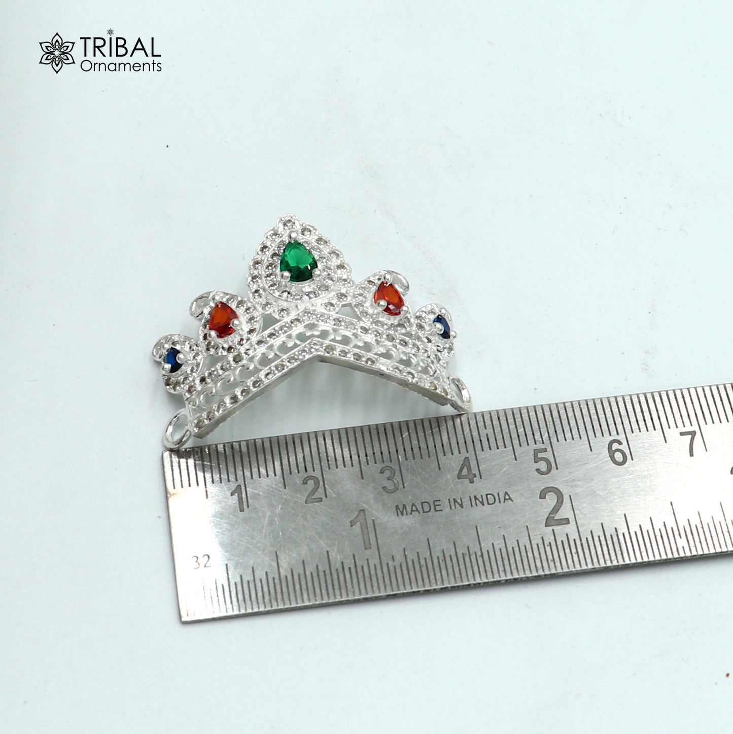 925 sterling silver antique stone design silver mukut (crown), amazing god crown temple god art sm54 - TRIBAL ORNAMENTS