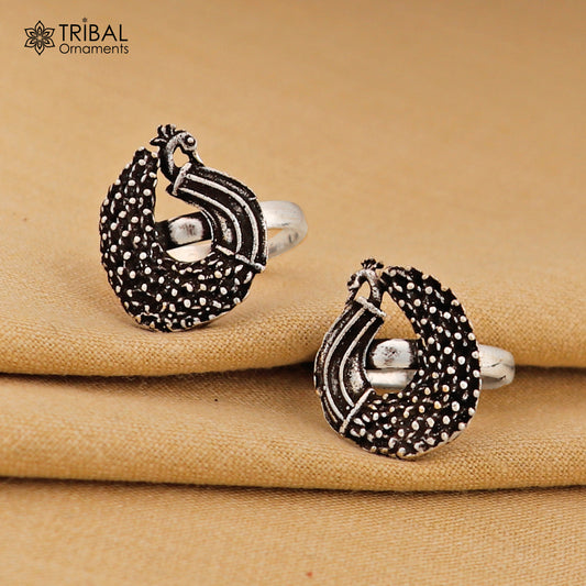 925 sterling silver elegant peacock design handmade toe ring, toe band stylish women's brides jewelry, india traditional jewelry ytr46 - TRIBAL ORNAMENTS