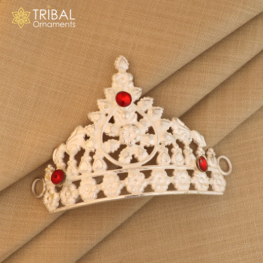 925 sterling silver stylish stone design silver mukut (crown), amazing god crown temple god art sm47 - TRIBAL ORNAMENTS