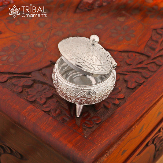 925 Sterling silver trinket box with colorful enamel work, solid kumkum and sindoor casket, customized gift box by TribalOrnaments