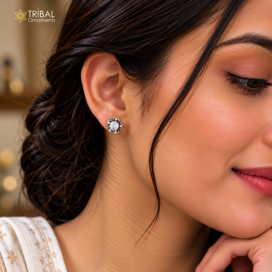 925 sterling silver round shape white stone stud earring best unisex jewelry er360