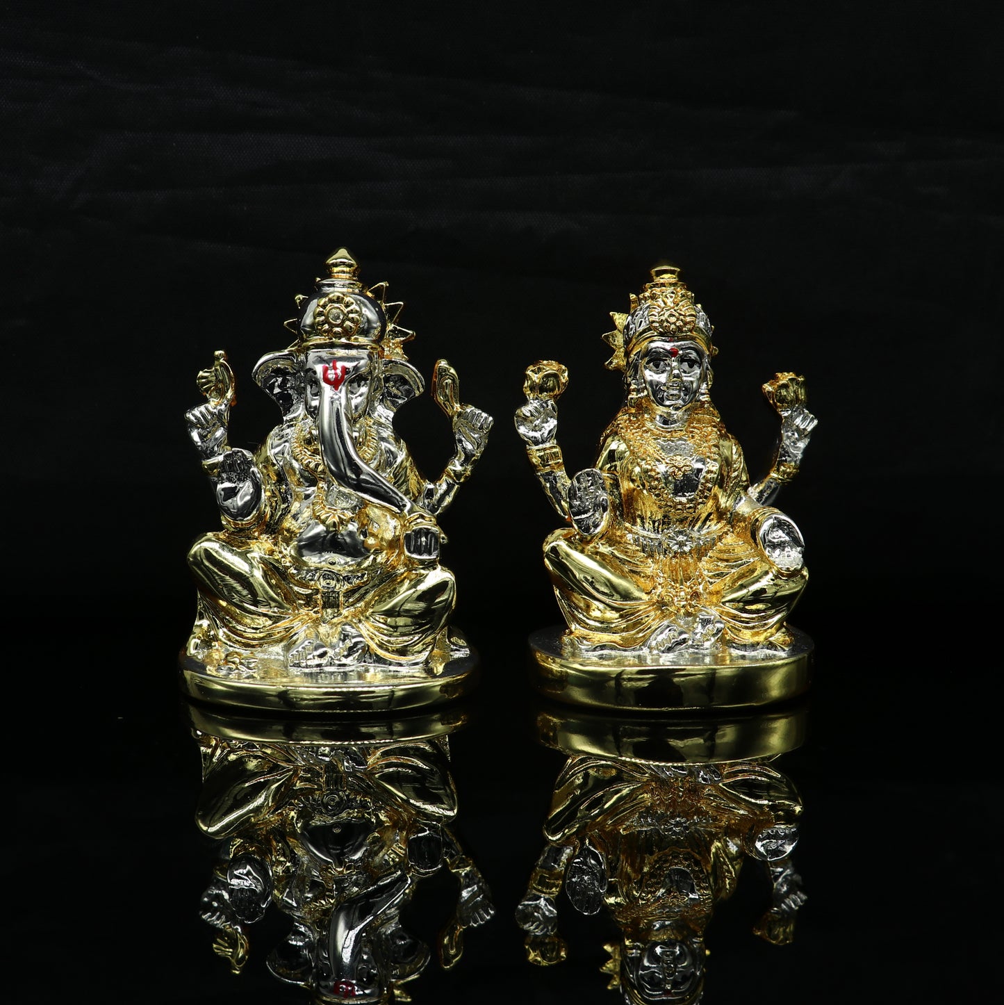 Goddess Laxmi or lord Ganesha Outside Gold or Silver Covering Inside Wax and Marble Silver Idol W7 - TRIBAL ORNAMENTS