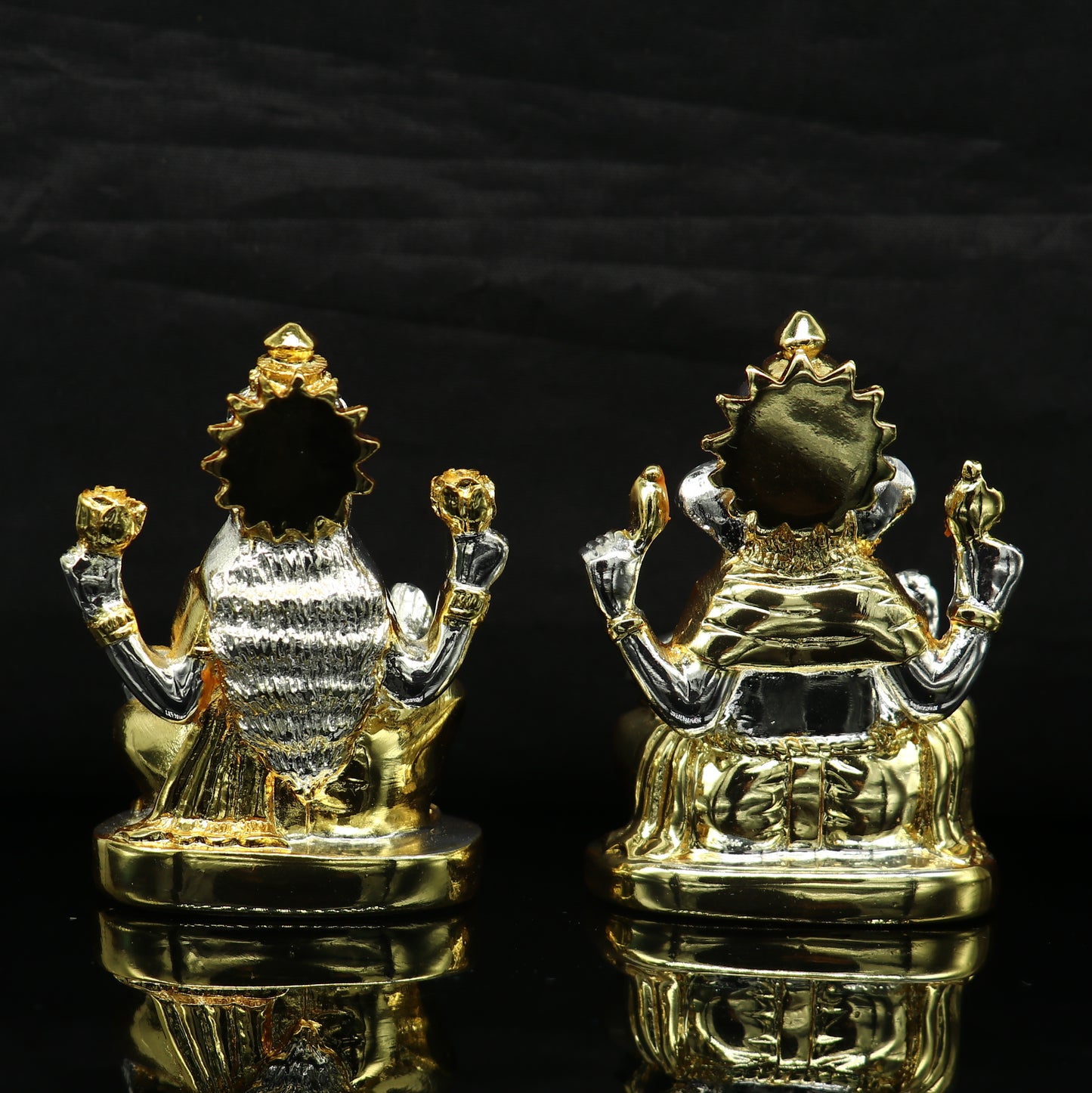 Goddess Laxmi or lord Ganesha Outside Gold or Silver Covering Inside Wax and Marble Silver Idol W7 - TRIBAL ORNAMENTS