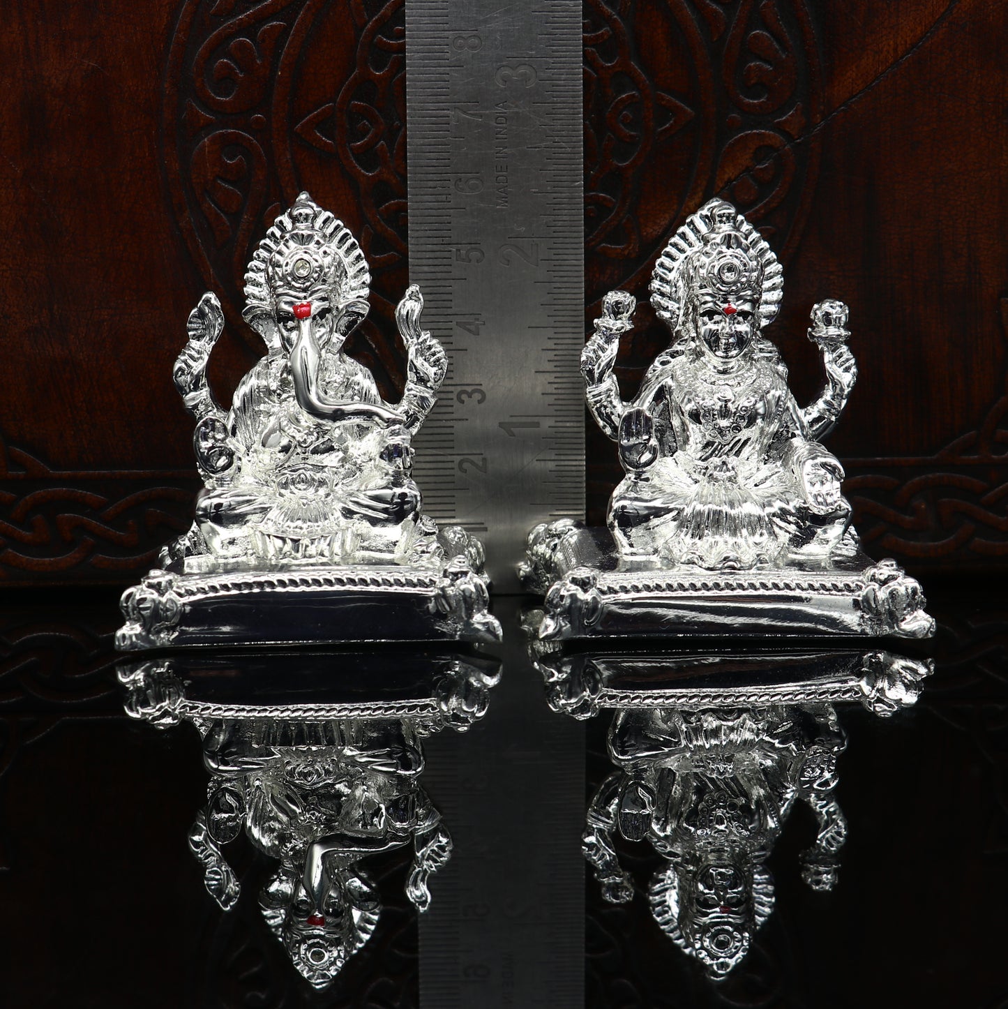 Goddess Laxmi or lord Ganesha Outside Silver Covering Inside Wax and Marble Silver Idol W8 - TRIBAL ORNAMENTS