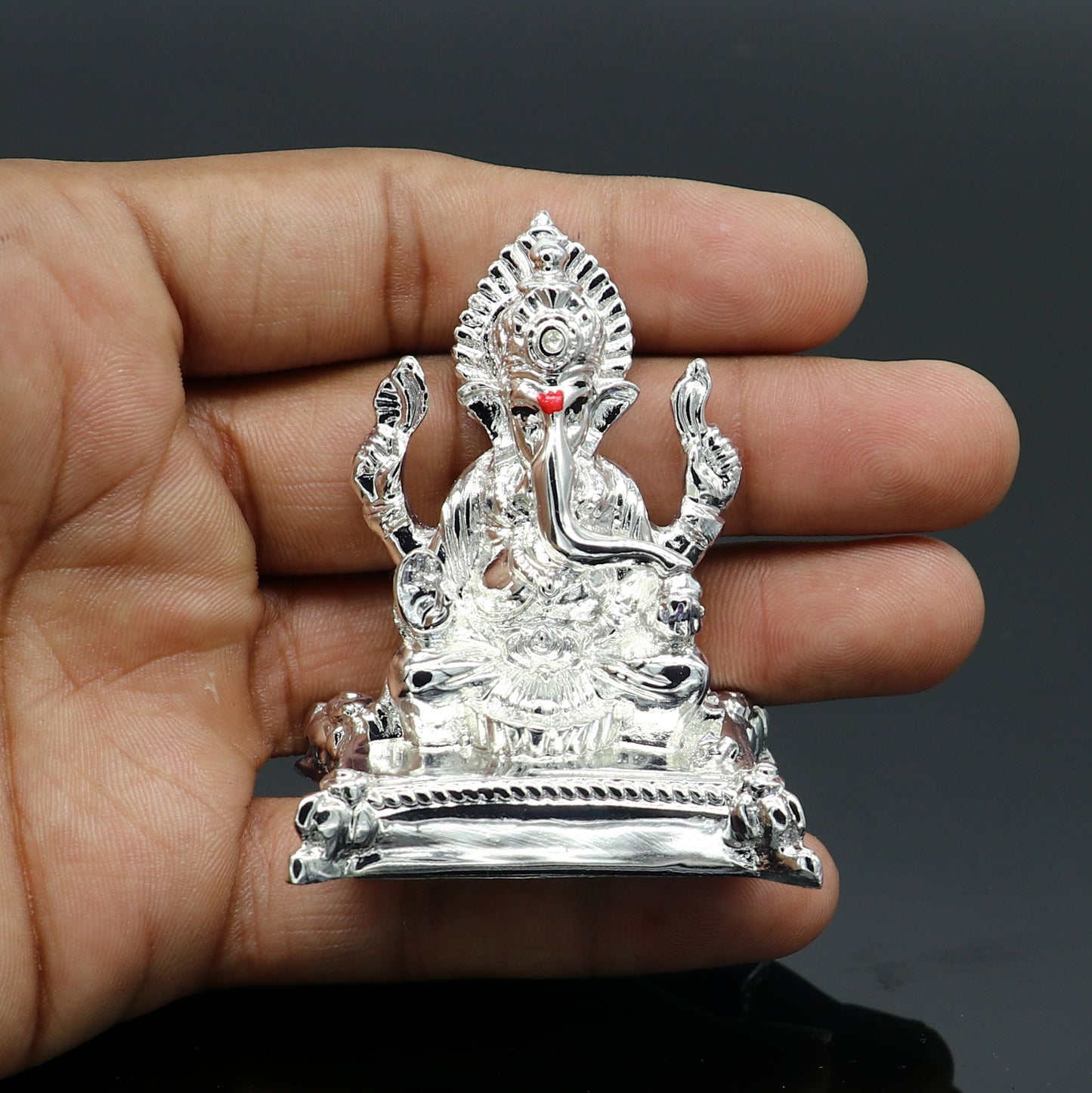 Goddess Laxmi or lord Ganesha Outside Silver Covering Inside Wax and Marble Silver Idol W8 - TRIBAL ORNAMENTS