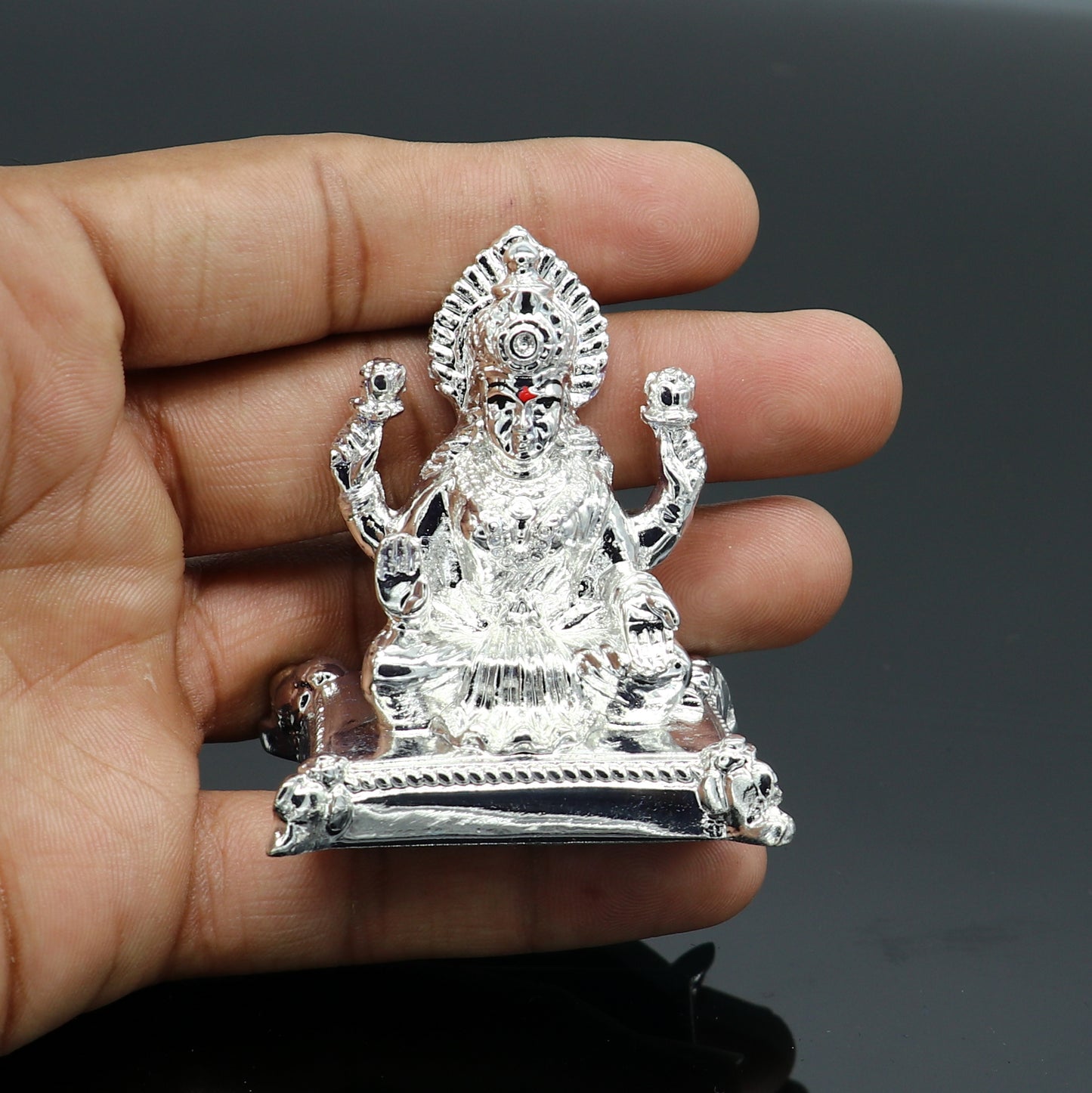Goddess Laxmi or lord Ganesha Outside Silver Covering Inside Wax and Marble Silver Idol W8 - TRIBAL ORNAMENTS