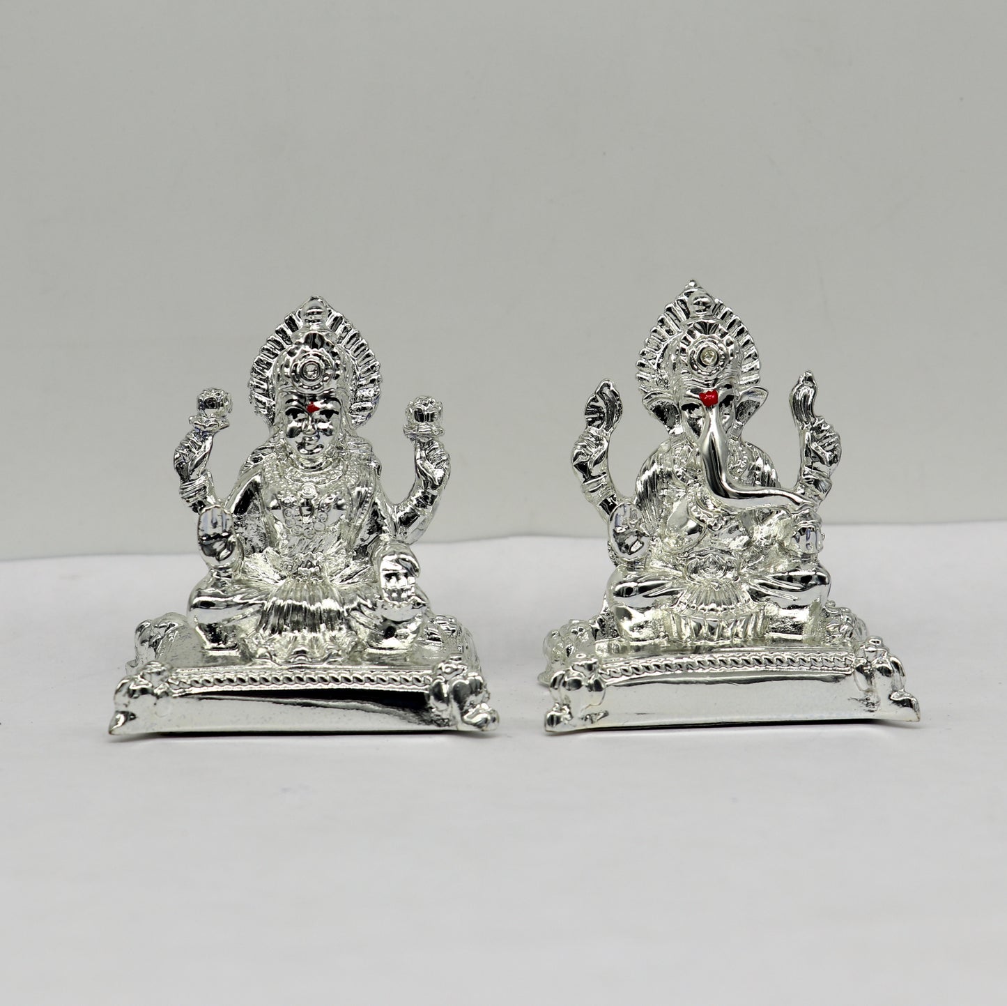 Goddess Laxmi or lord Ganesha Outside Silver Covering Inside Wax and Marble Silver Idol W8 - TRIBAL ORNAMENTS