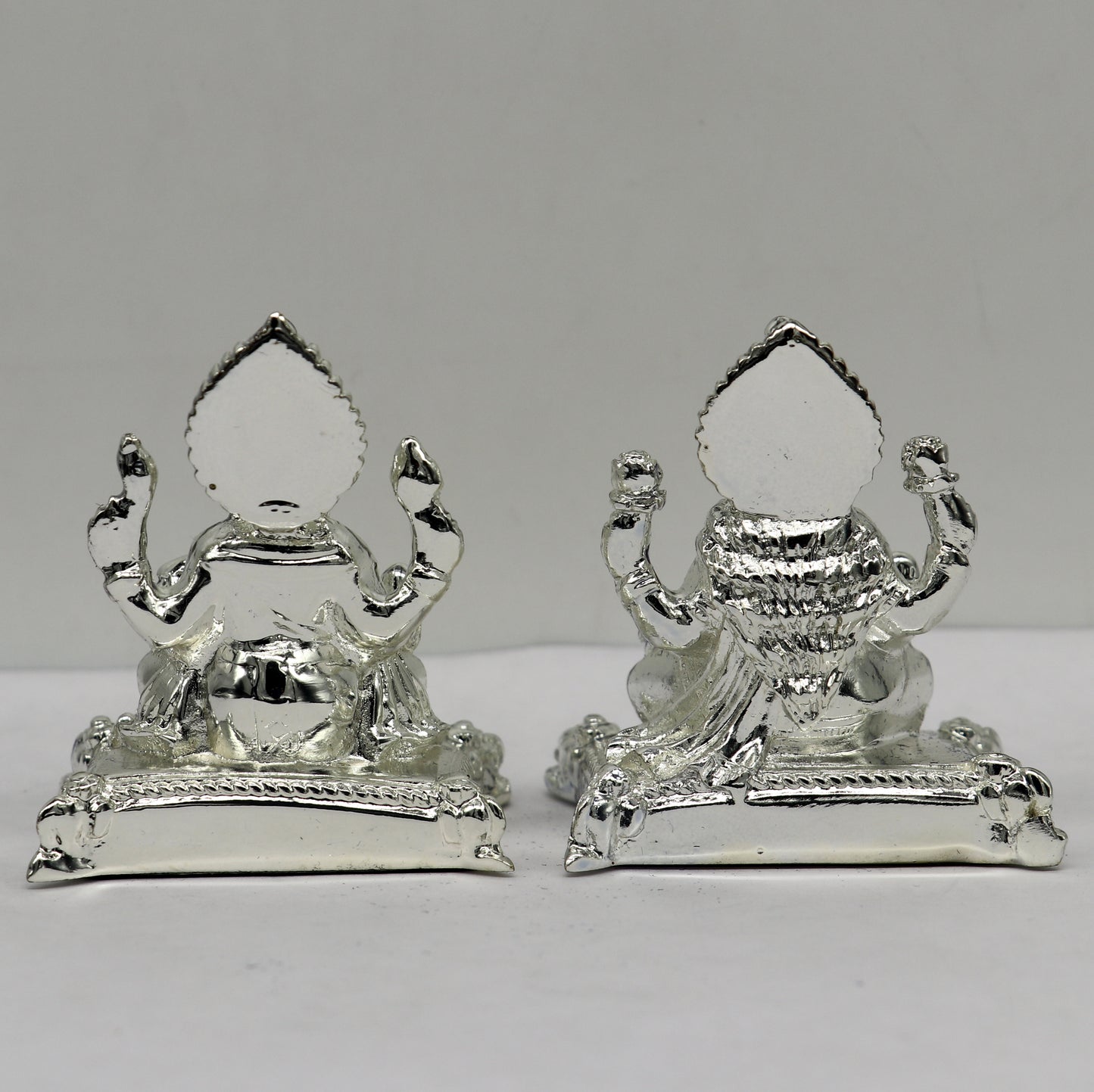 Goddess Laxmi or lord Ganesha Outside Silver Covering Inside Wax and Marble Silver Idol W8 - TRIBAL ORNAMENTS