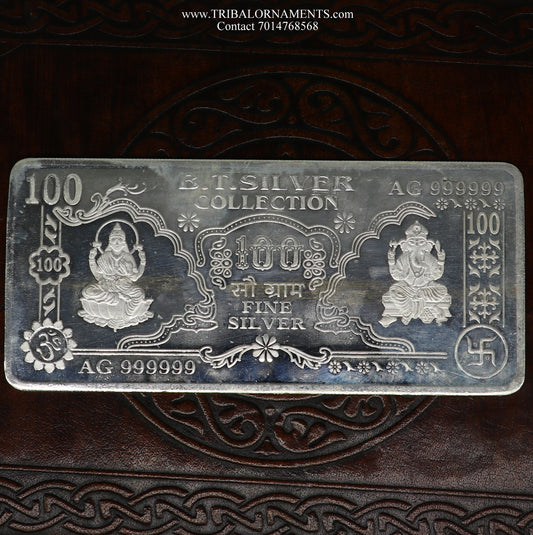 pure 92.5 Purity | Silver Note | Silver bar of 5g, 10g, 20g, 100g | Silver Bar Pure for diwali. - TRIBAL ORNAMENTS