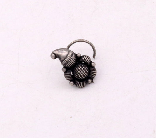925 STERLING SILVER VINTAGE MANGO SHAPE FLOWER DESIGN NOSE PIN U BAND TRIBAL JEWELRY NP13 - TRIBAL ORNAMENTS