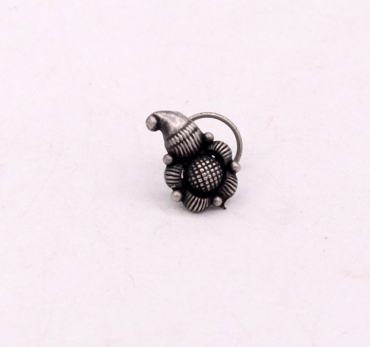 925 STERLING SILVER VINTAGE MANGO SHAPE FLOWER DESIGN NOSE PIN U BAND TRIBAL JEWELRY NP13 - TRIBAL ORNAMENTS