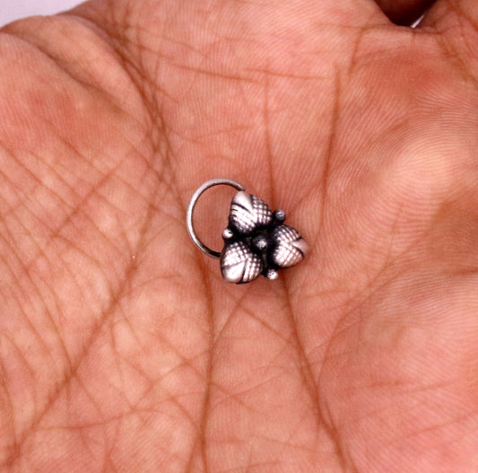 TREE LEAF FLOWER DEIGN 925 STERLING SILVER NOSE PIN U BAND HANDMADE SILVER TRIBAL JEWELRY NP23 - TRIBAL ORNAMENTS