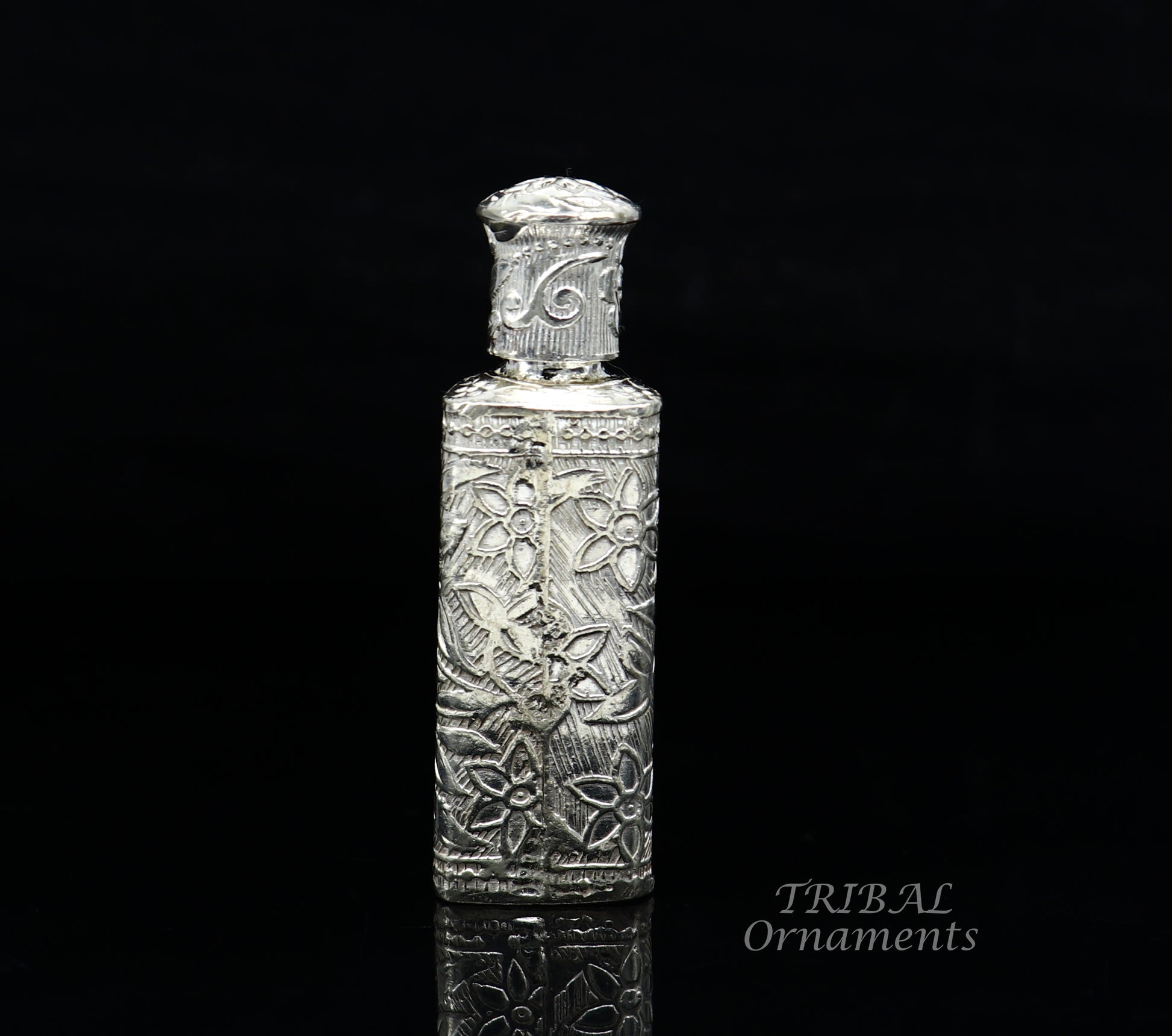 Vintage floral design royal bridal queen style sterling silver trinket box, container box, sindur/kumkum box, Vermilion bridal art stb261 - TRIBAL ORNAMENTS