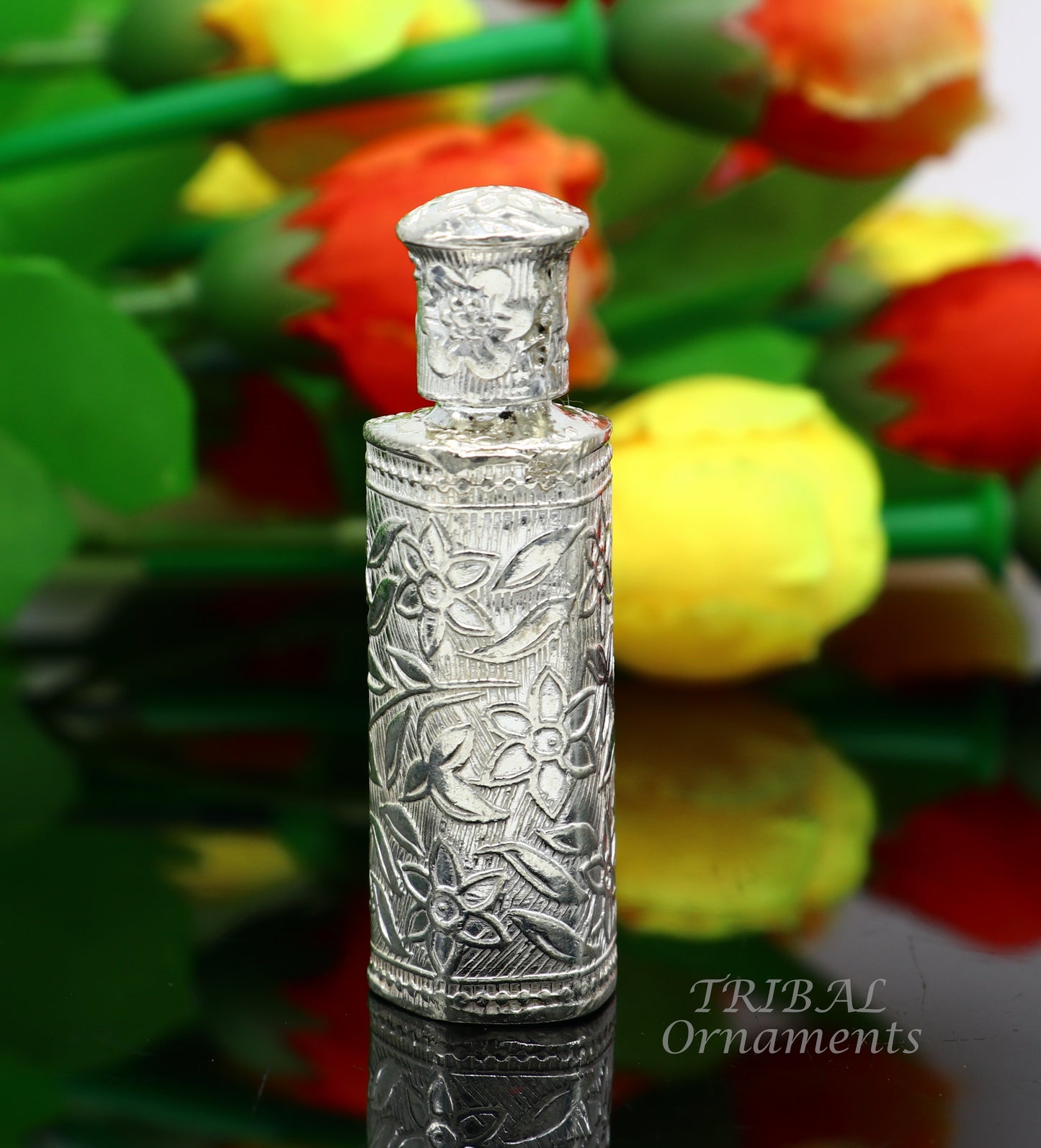 Vintage floral design royal bridal queen style sterling silver trinket box, container box, sindur/kumkum box, Vermilion bridal art stb261 - TRIBAL ORNAMENTS