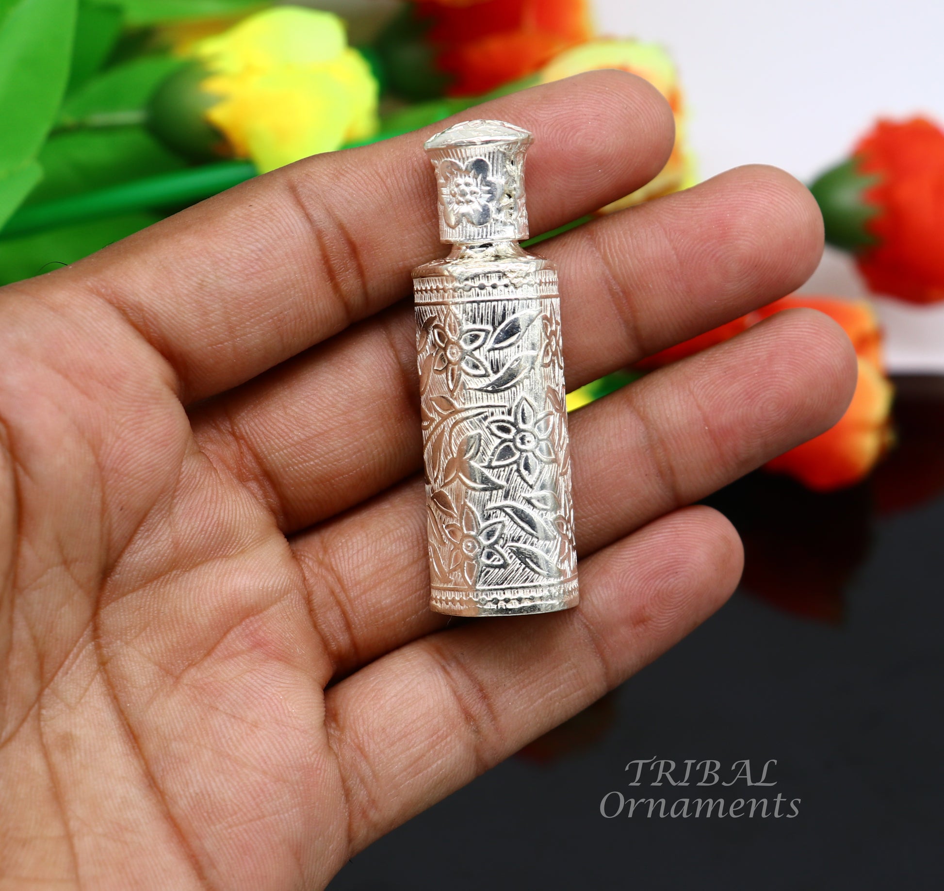 Vintage floral design royal bridal queen style sterling silver trinket box, container box, sindur/kumkum box, Vermilion bridal art stb261 - TRIBAL ORNAMENTS