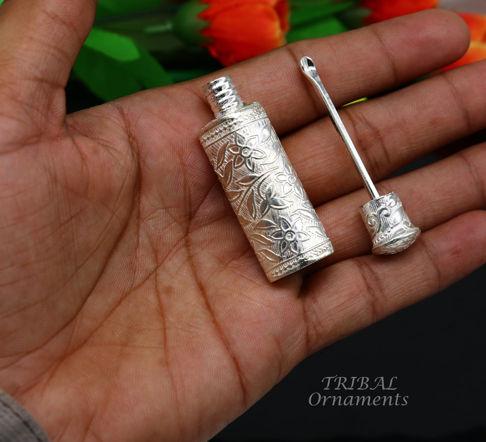 Vintage floral design royal bridal queen style sterling silver trinket box, container box, sindur/kumkum box, Vermilion bridal art stb261 - TRIBAL ORNAMENTS